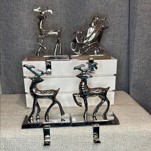 Santa & Reindeer Silver Stocking Holders